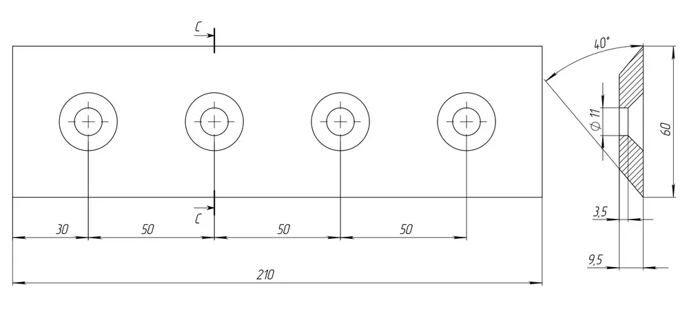 Комплект ножей для дробилки DH-50 DH-40 длина 210мм
