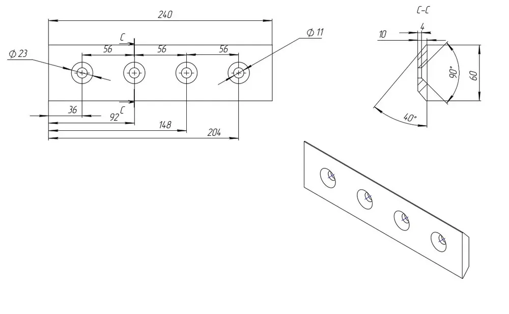 Комплект ножей для дробилки DH-50 DH-40 длина 240мм